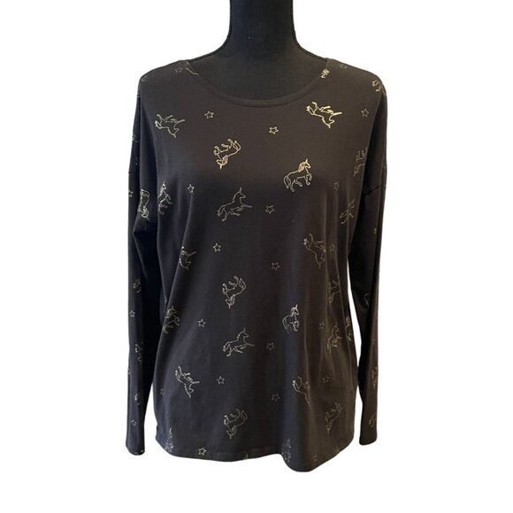 Old Navy Big Girls Unicorn Print Long Sleeve Tee black gold - Picture 1 of 6